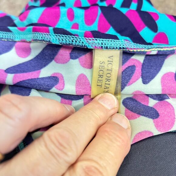 Victoria's Secret Teal Pink Abstract Animal Print Push-up Tankini Top Size L - Picture 6 of 11